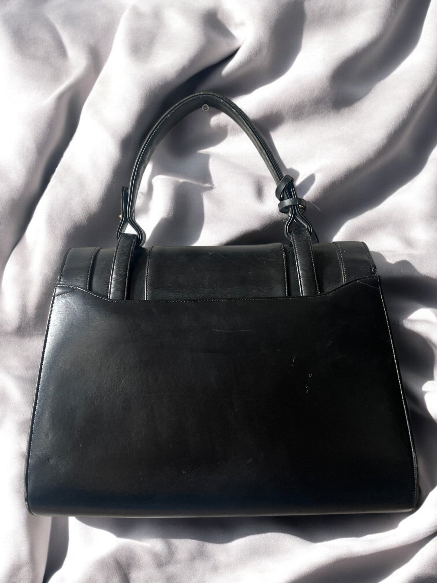 1970s Black Leather Large ‘Gathered Charm’ Bag
