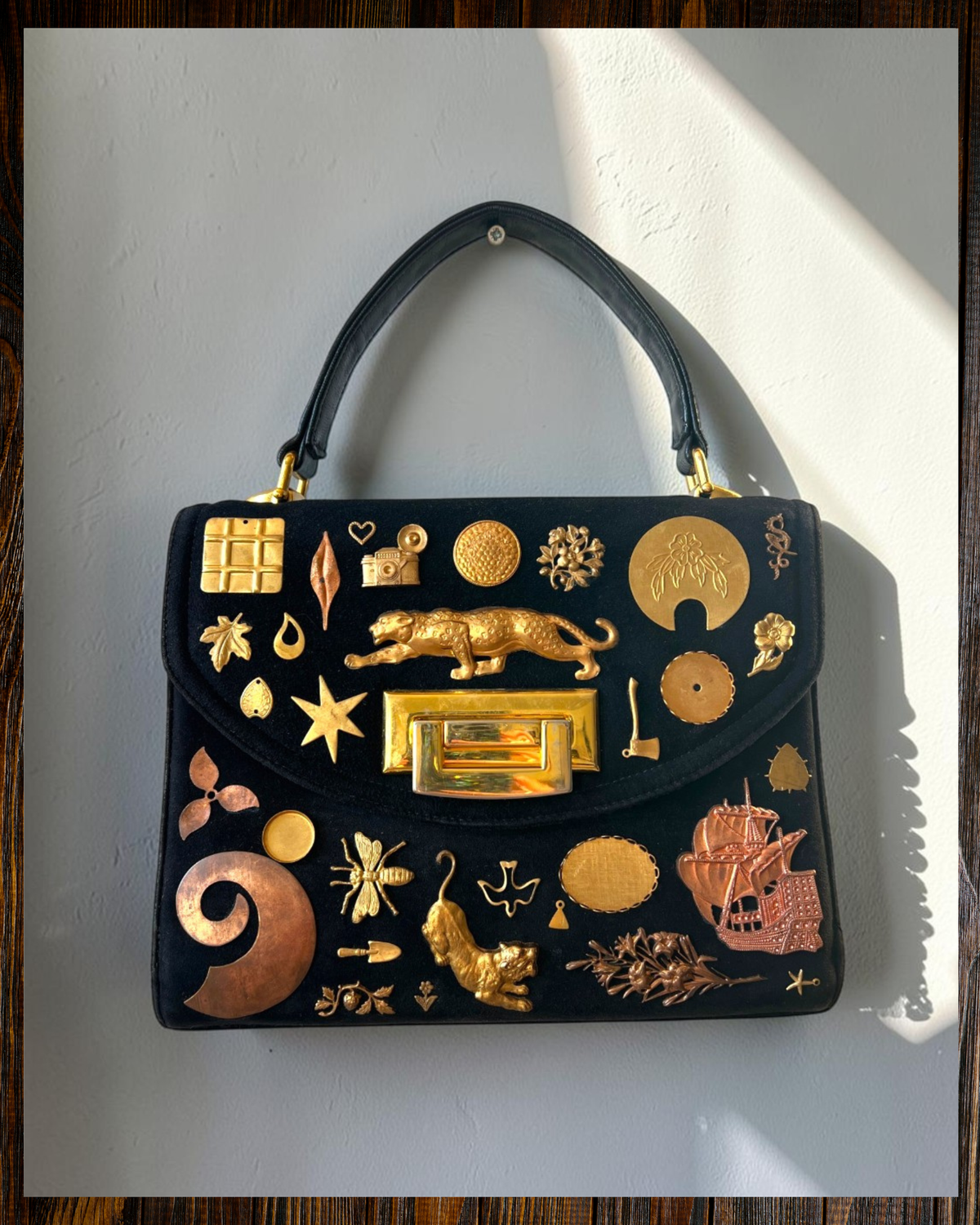 Black Suede Gathered Bag