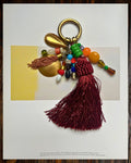 MIRTH Maroon #1 beaded keychain and bag charm with large tassel, vintage beads and brass-toned hardware