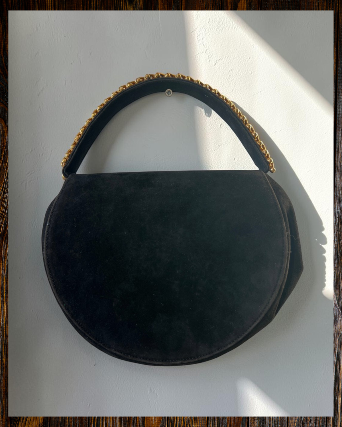 Black Suede Oval Gathered Bag