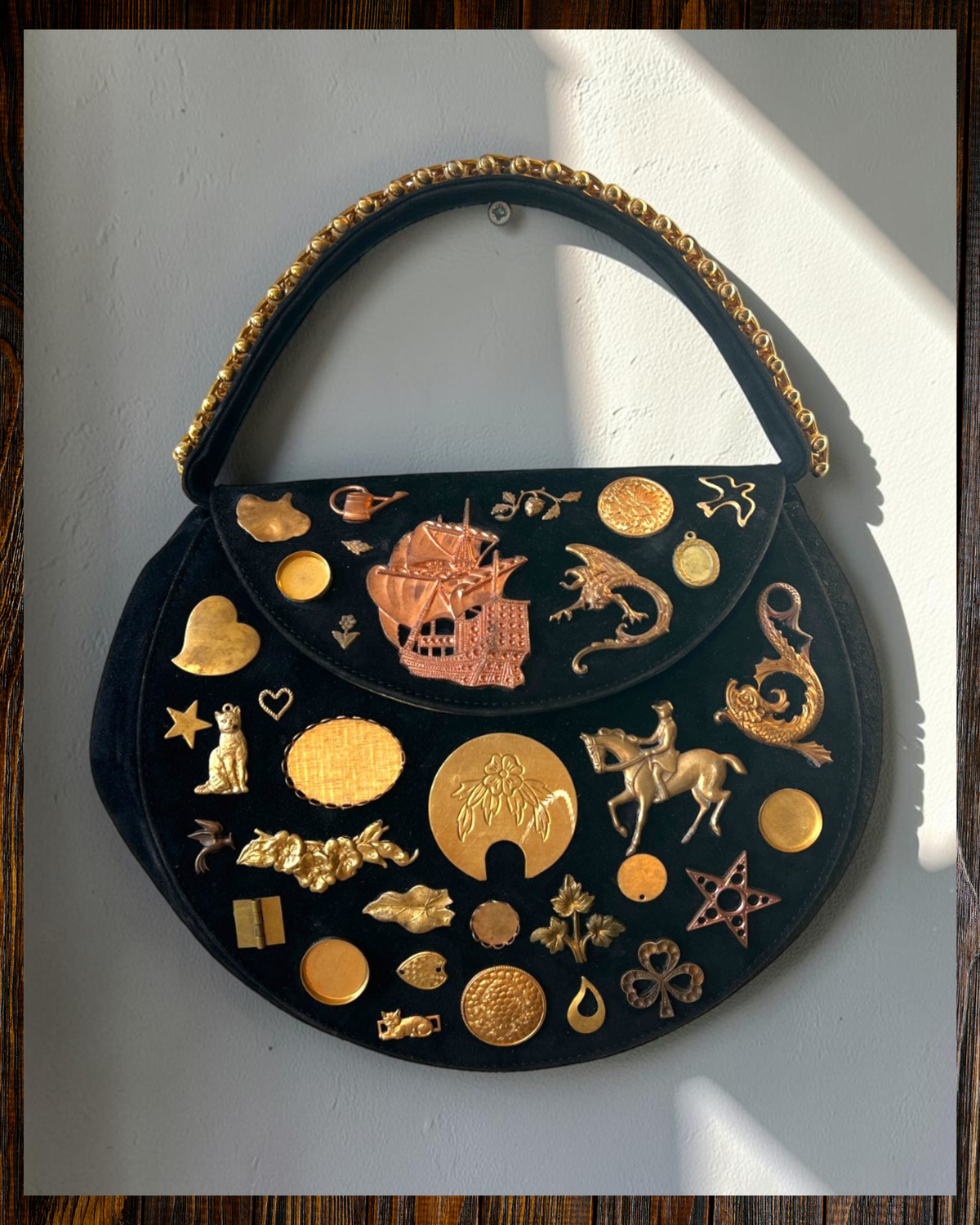 Black Suede Oval Gathered Bag