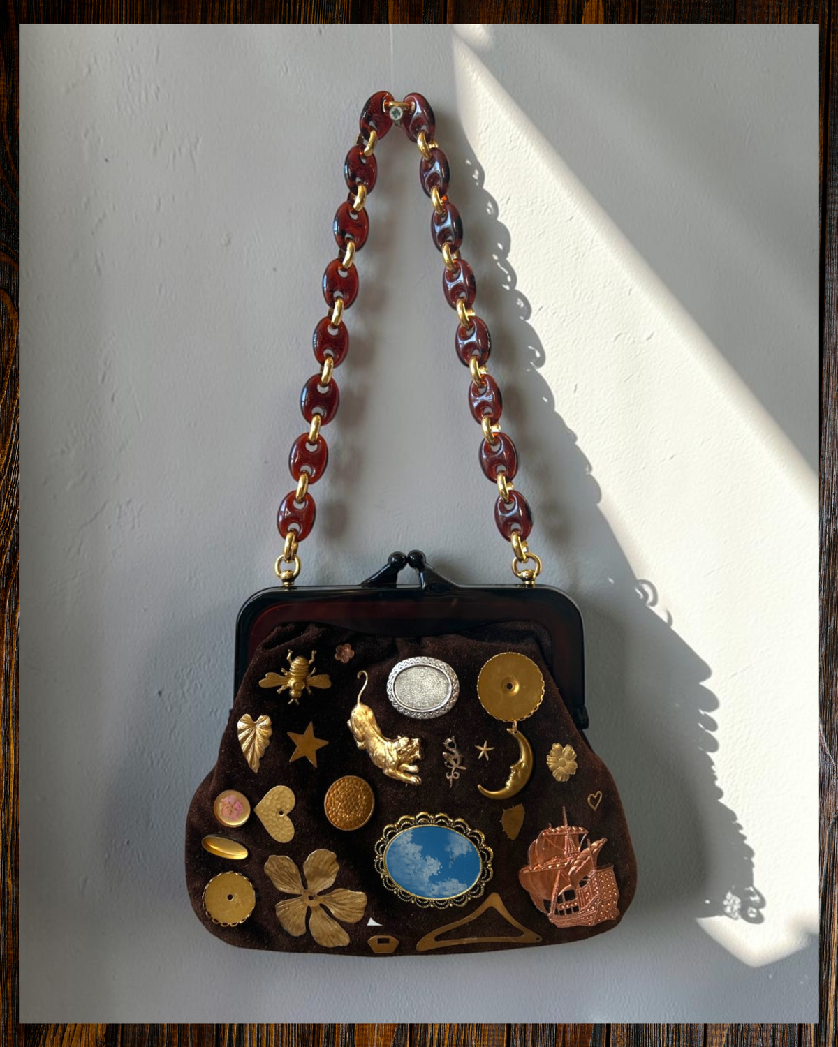 Brown Suede Gathered Bag