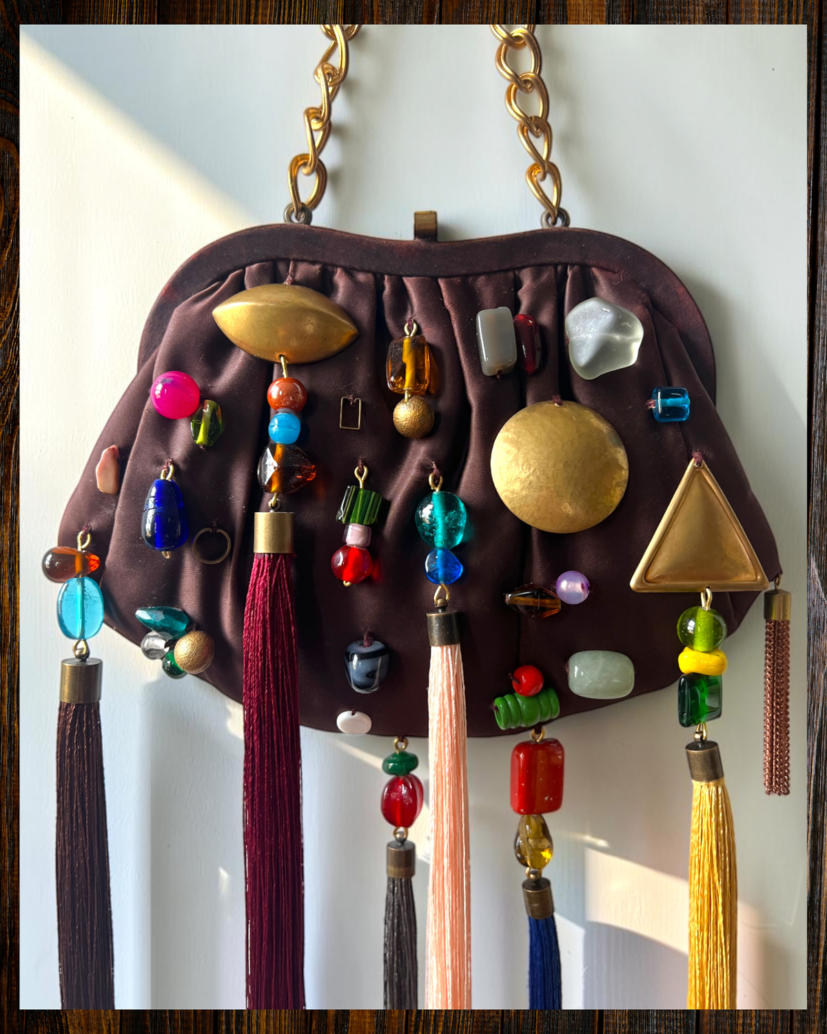 MIRTH Beaded Bag – Brown Satin