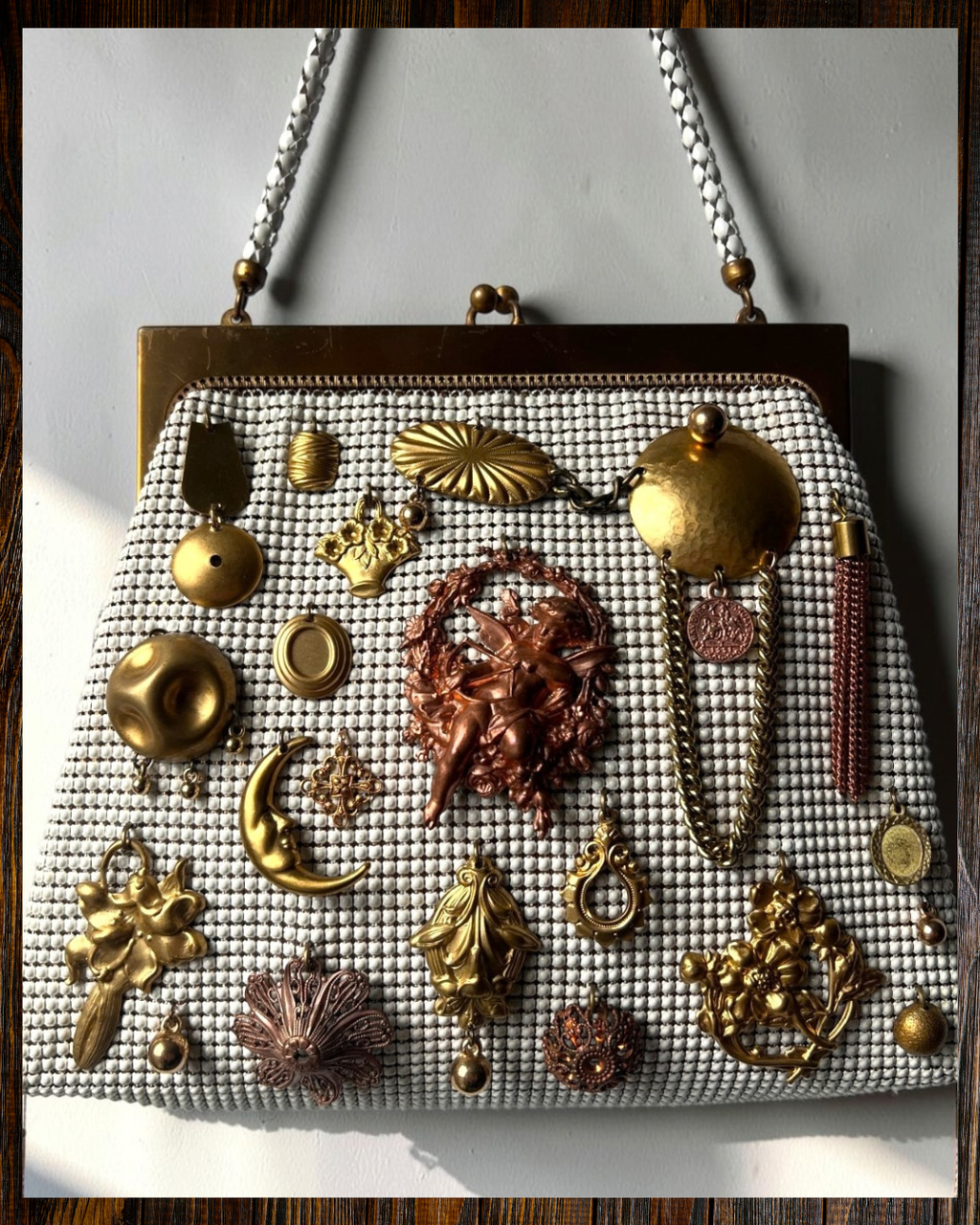 Ivory Mesh Tasseled Bag