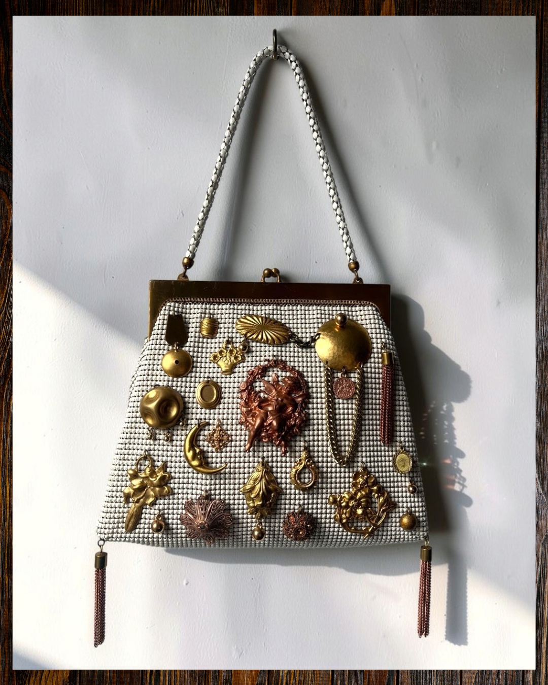 Ivory Mesh Tasseled Bag