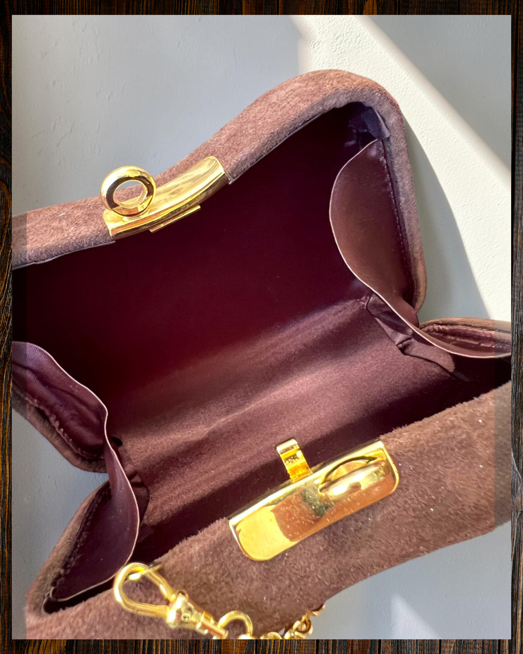 Brown Suede Mini Gathered Bag
