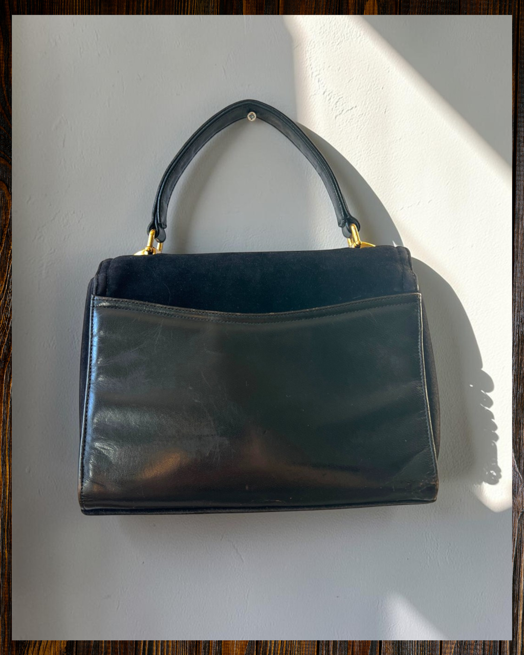 Black Suede Gathered Bag