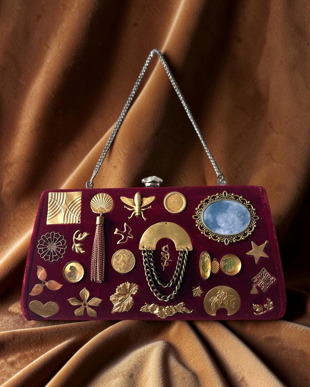 1960s Red Velvet Gathered Charm Bag