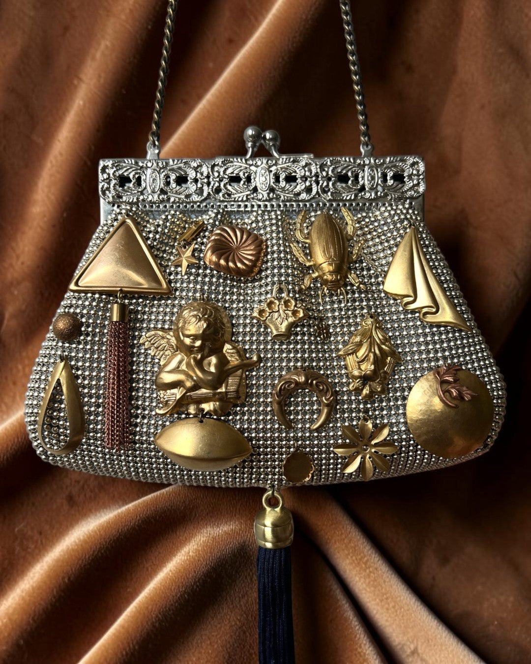 Silver Mesh Gathered Charm Bag