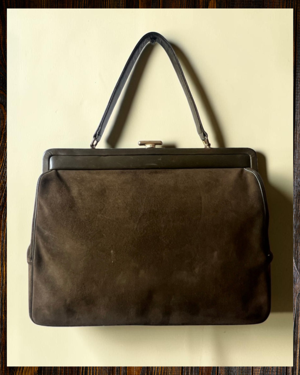 1950s Olive Suede Gathered Charm Bag