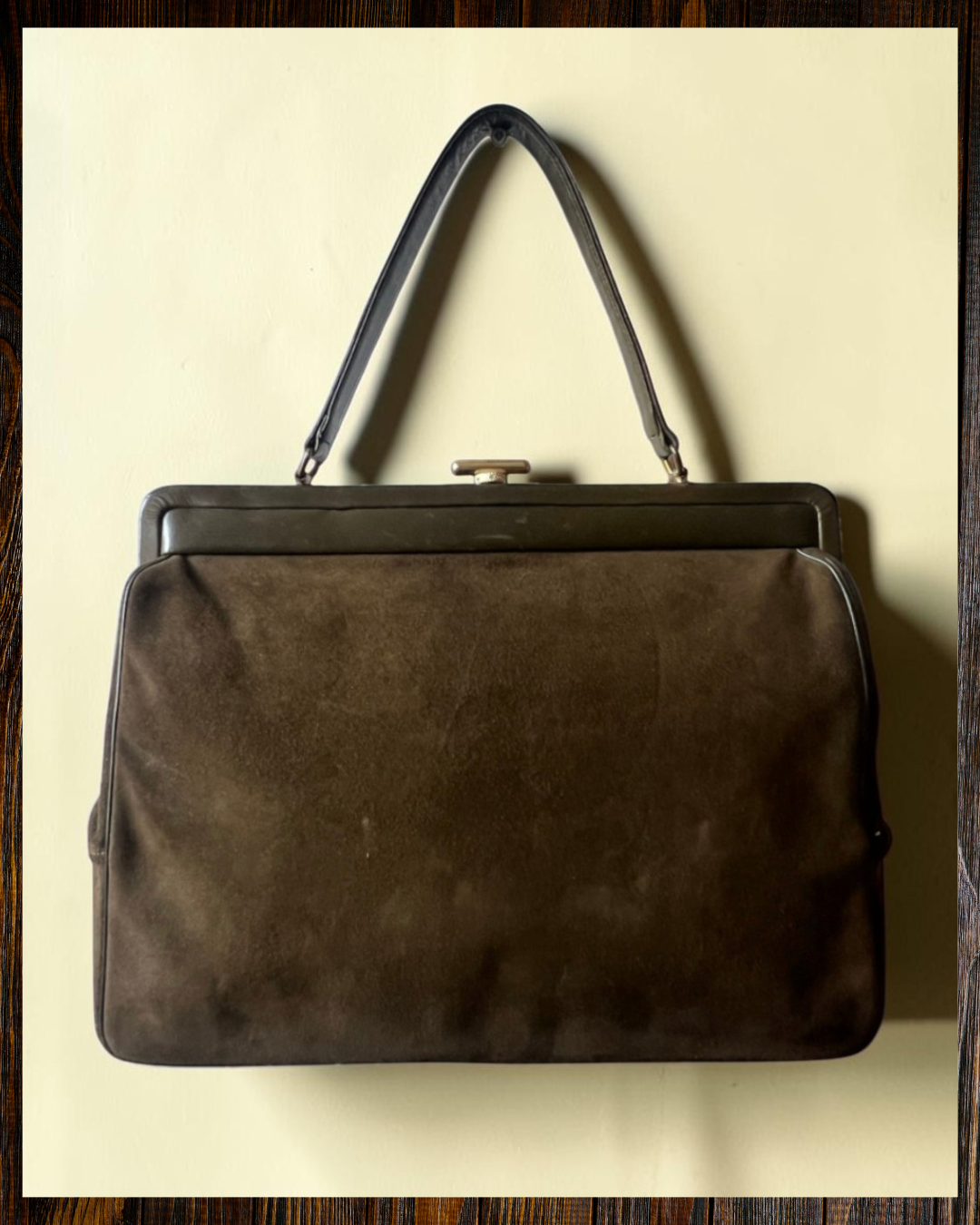 1950s Olive Suede Gathered Charm Bag