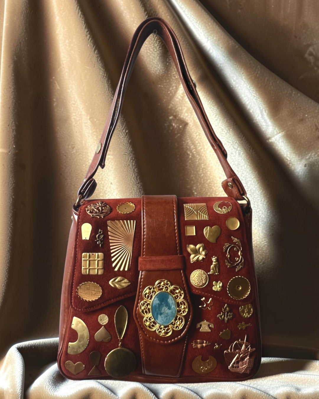 1960s Tan Suede Gathered Charm Bag