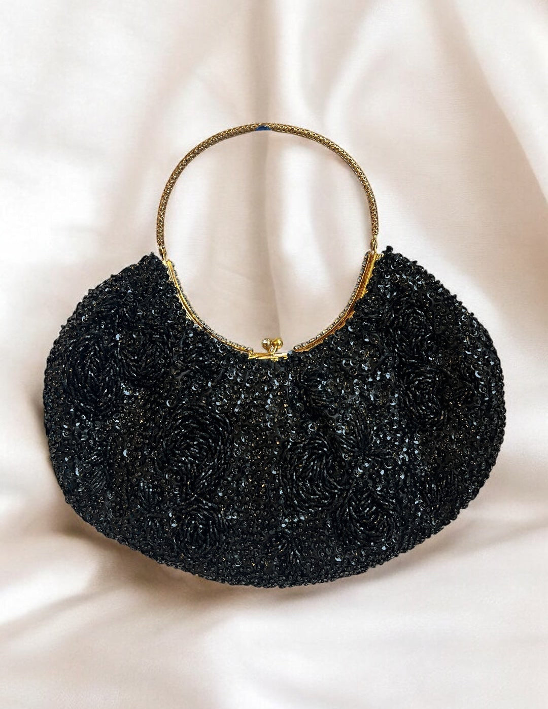 1960s Black Sequin Gathered Charm Bag