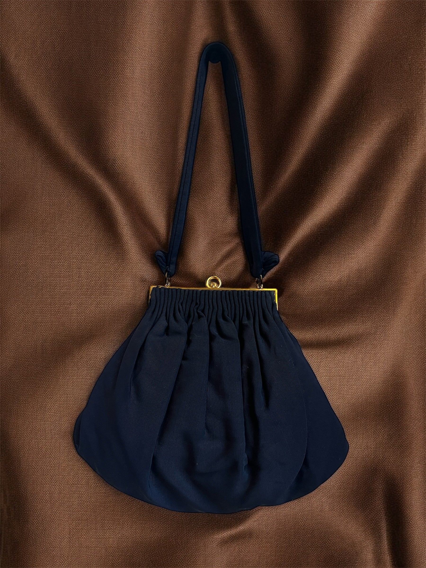 1950s Navy Diamanté Gathered Charm Bag