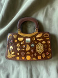 1960s Brown Patent Leather Gathered Charm Bag