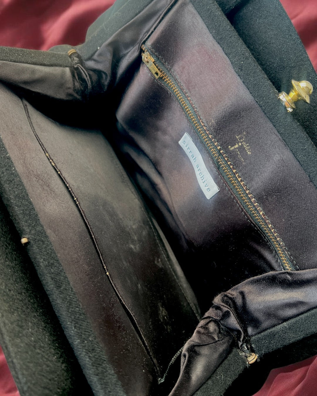 1940s Black Fabric Gathered Charm Bag