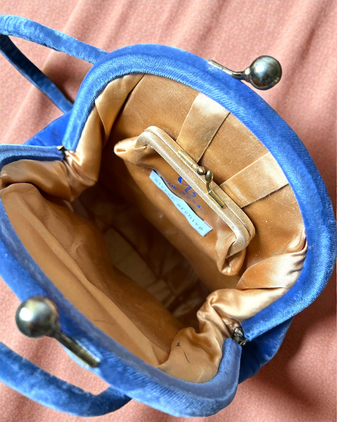 1940s Blue Velvet Gathered Charm Bag