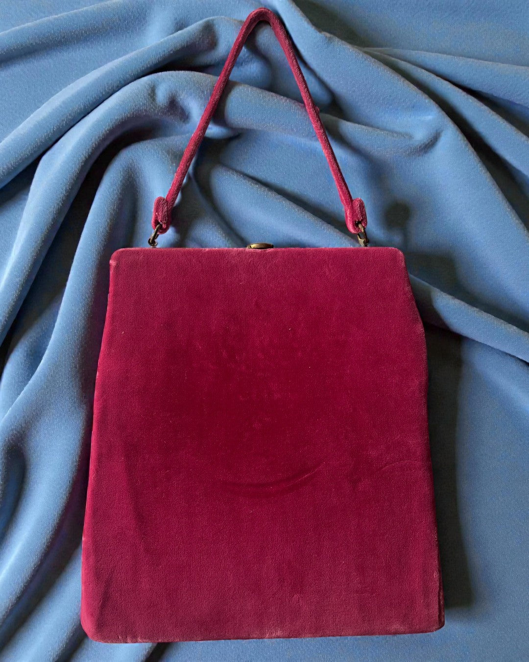 1940s Raspberry Velvet Gathered Charm Bag