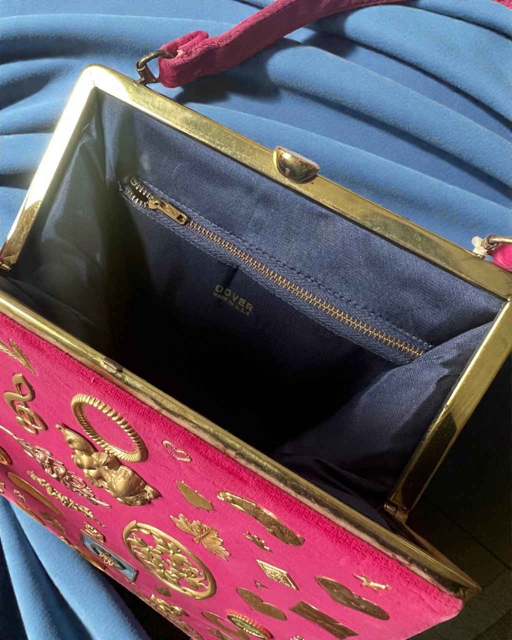 1940s Raspberry Velvet Gathered Charm Bag