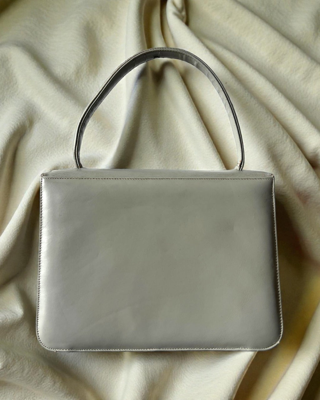 1950s Grey Leather Gathered Charm Bag