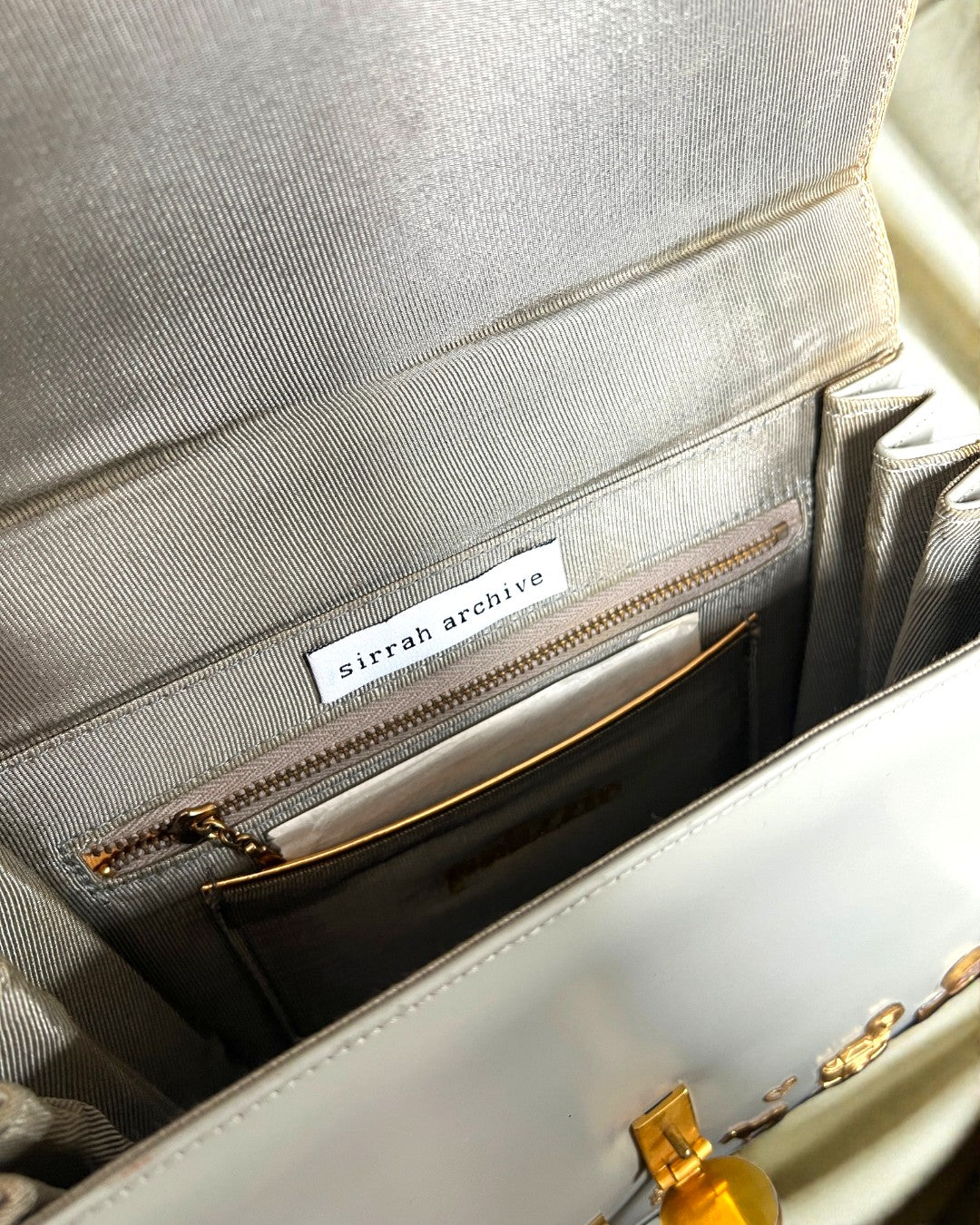 1950s Grey Leather Gathered Charm Bag