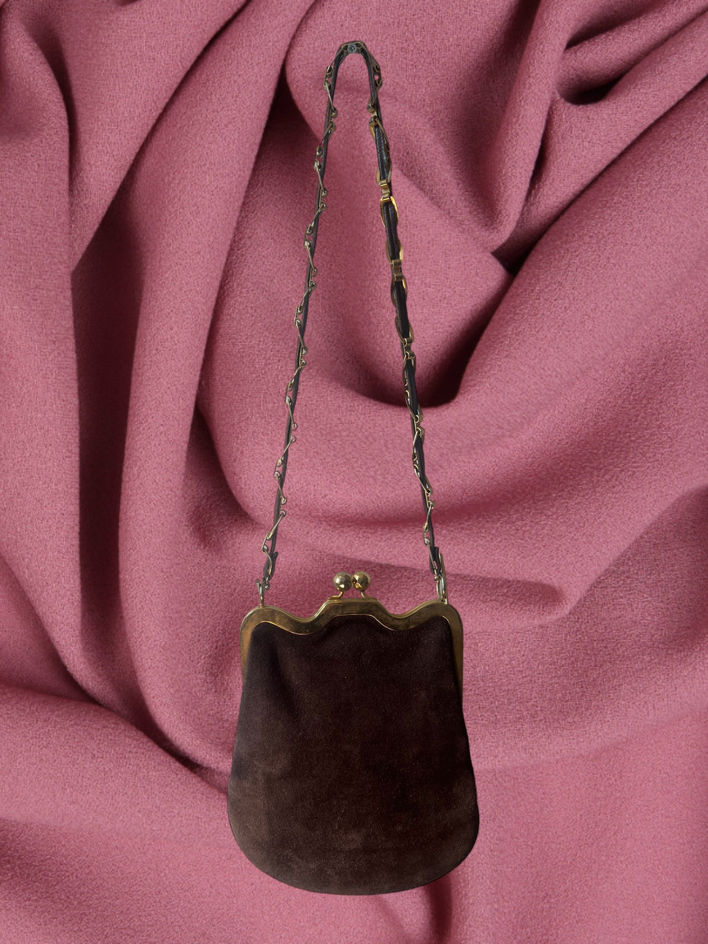 1960s Brown Suede Gathered Charm Bag