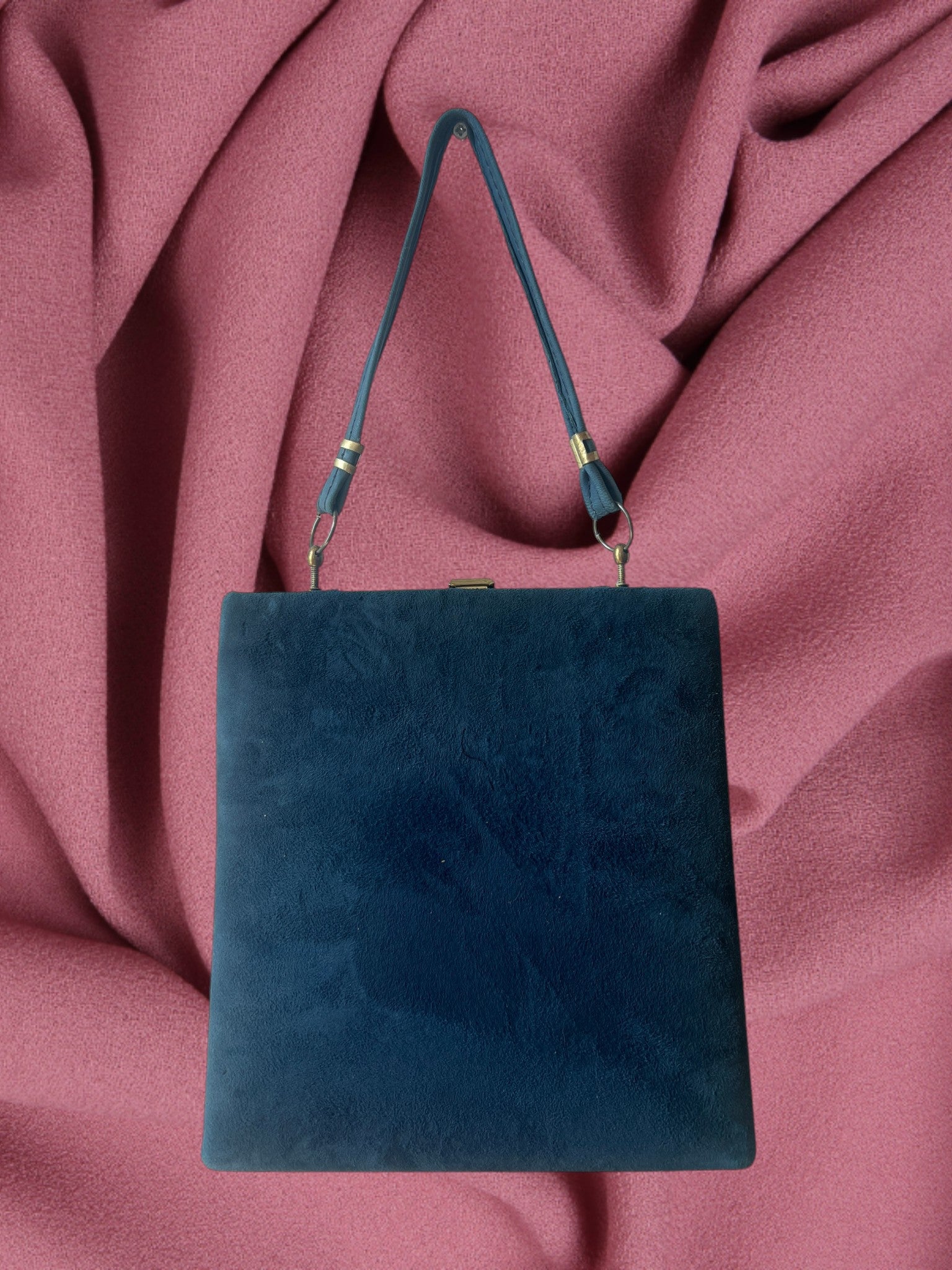 1950s Blue Suede Gathered Charm Bag
