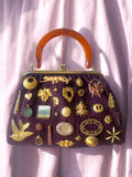 1950s Violet Tweed Large Gathered Charm Bag