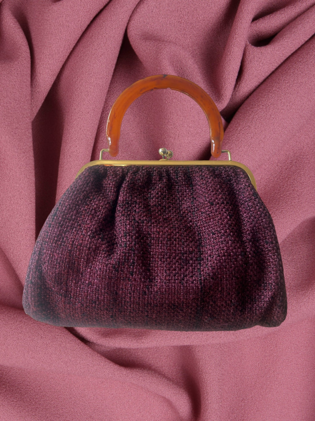 1950s Violet Tweed Large Gathered Charm Bag