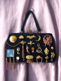 1940s Black Corde Gathered Charm Bag