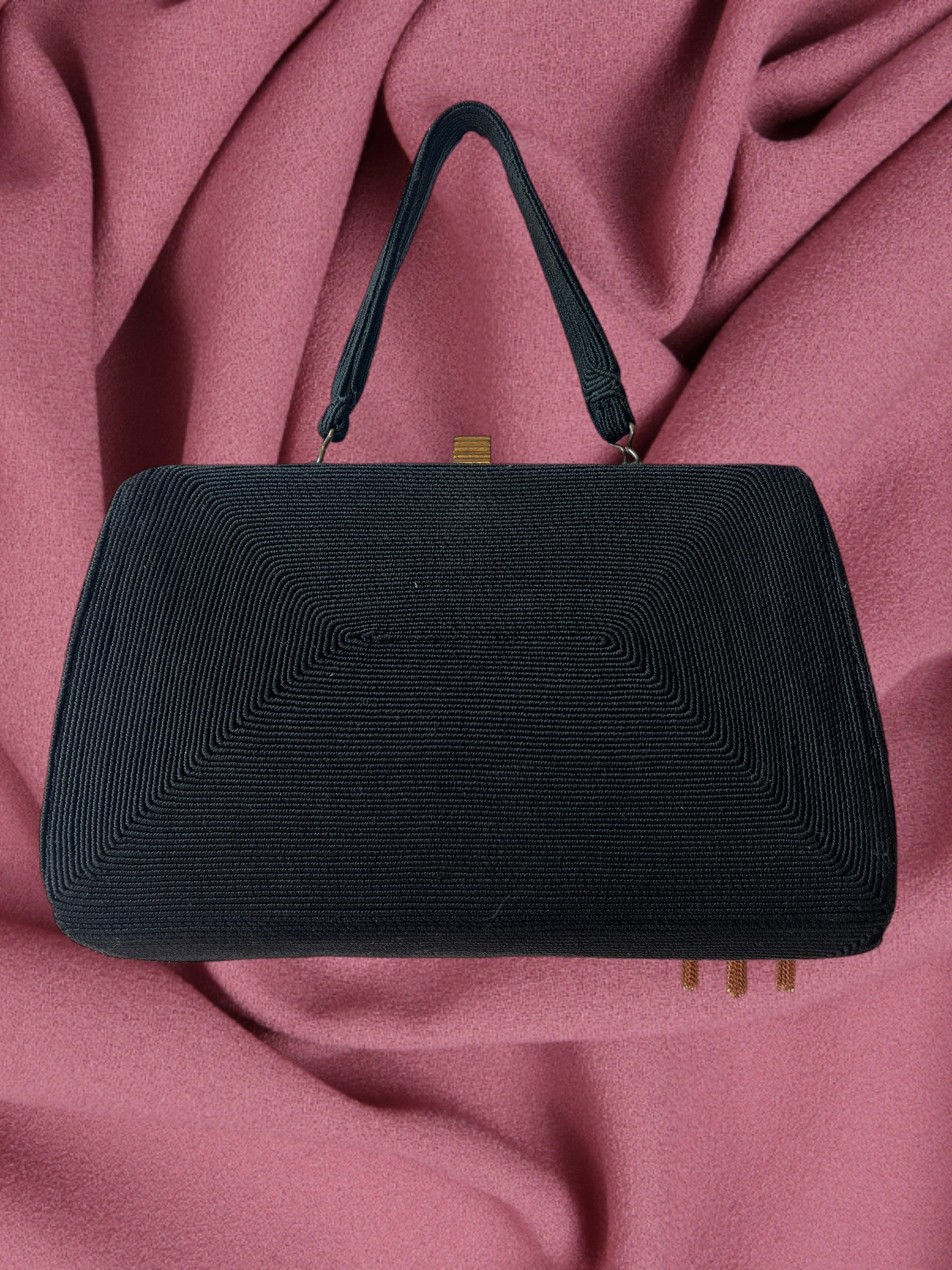 1940s Black Corde Gathered Charm Bag