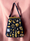 1940s Navy Fabric Gathered Charm Bag