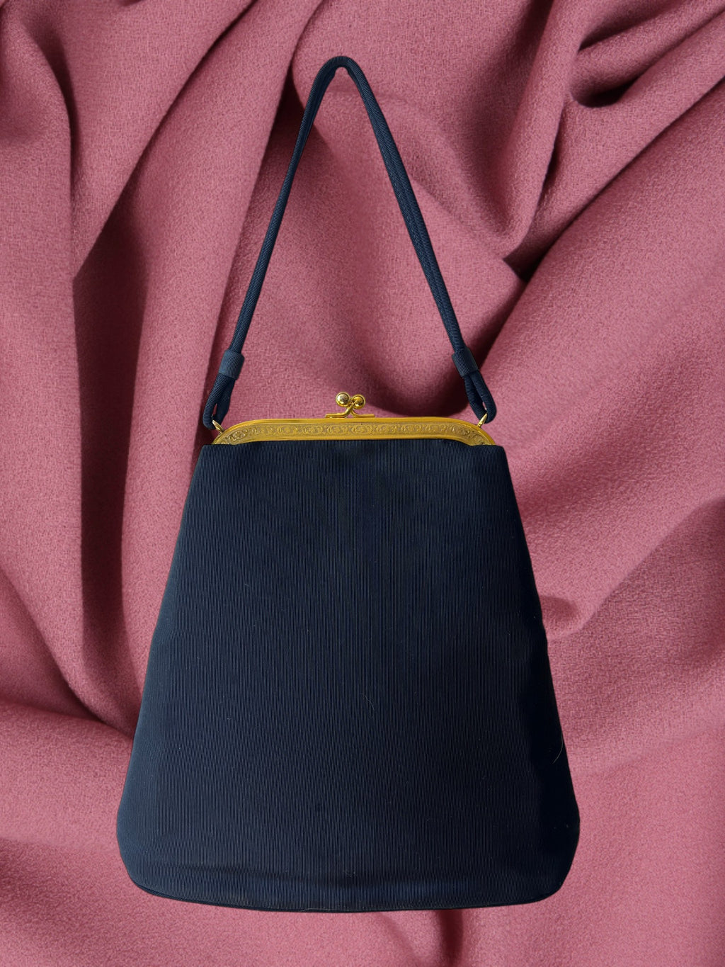 1940s Navy Fabric Gathered Charm Bag