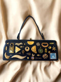 1950s Black Leather Gathered Charm Bag