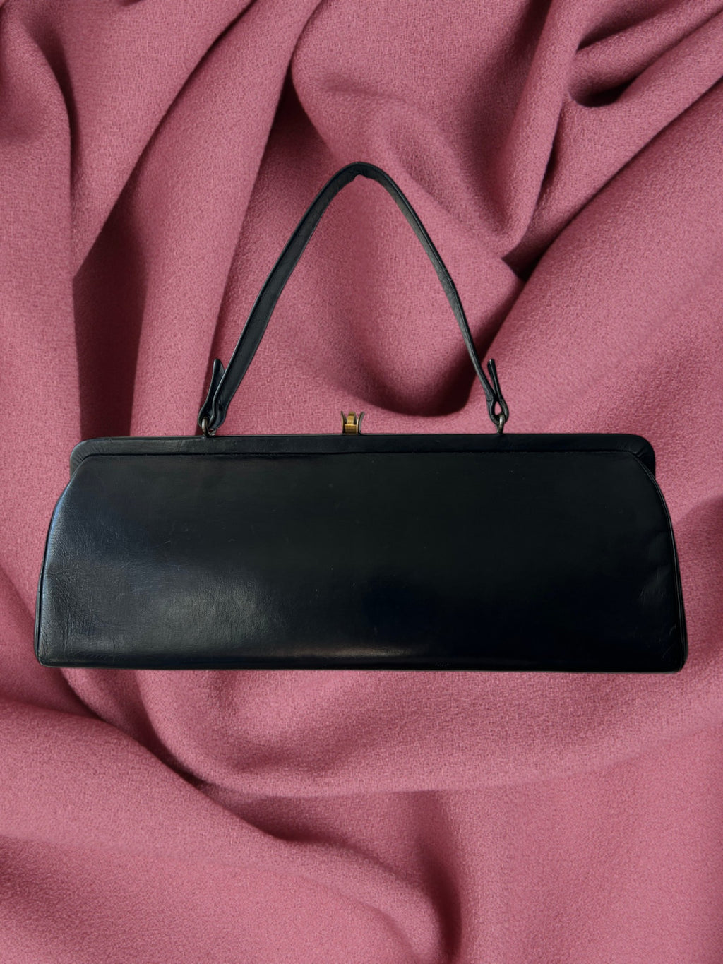 1950s Black Leather Gathered Charm Bag