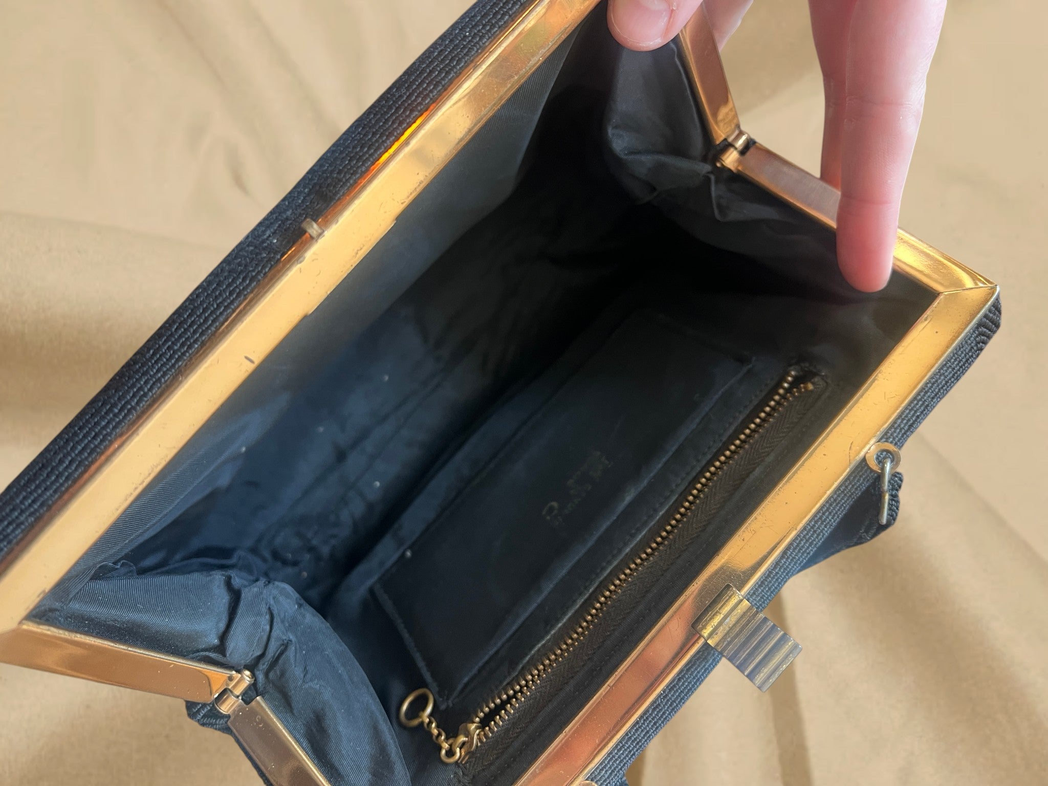 1940s Black Corde Gathered Charm Bag