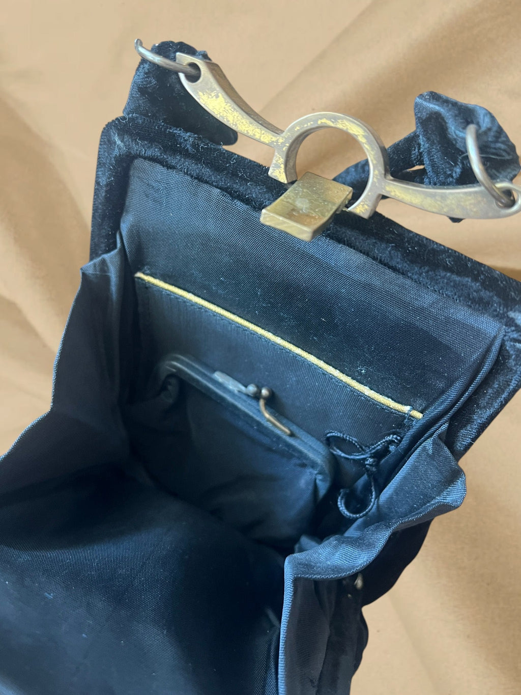 1930s Black Velvet Mini Gathered Charm Bag