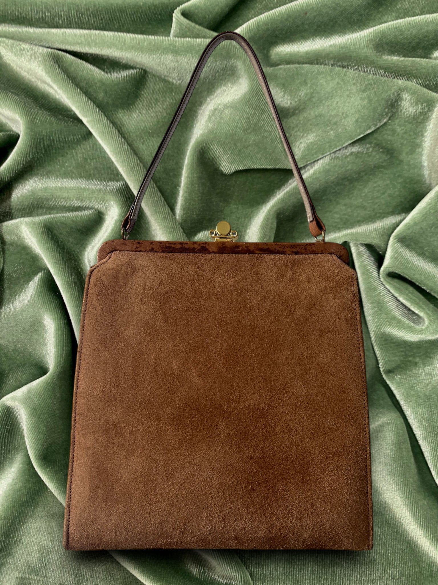 1950s Tan Suede Gathered Charm Bag