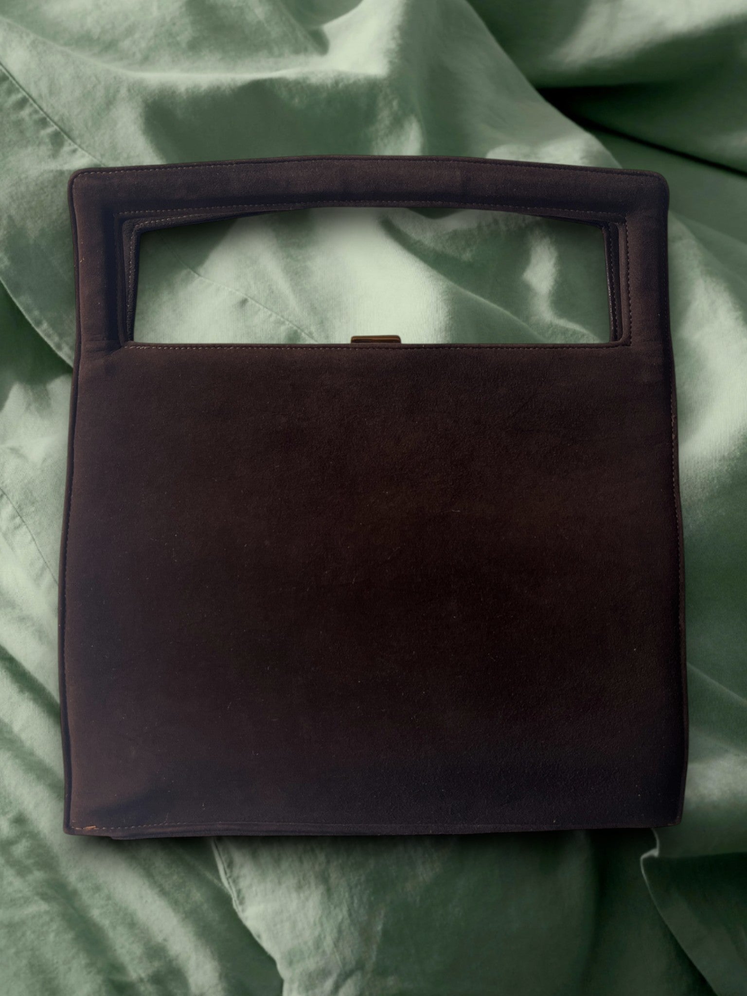 1950s Brown Suede Gathered Charm Bag