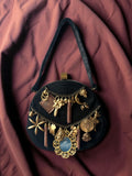 1940s Black Corde Chain Gathered Charm Bag