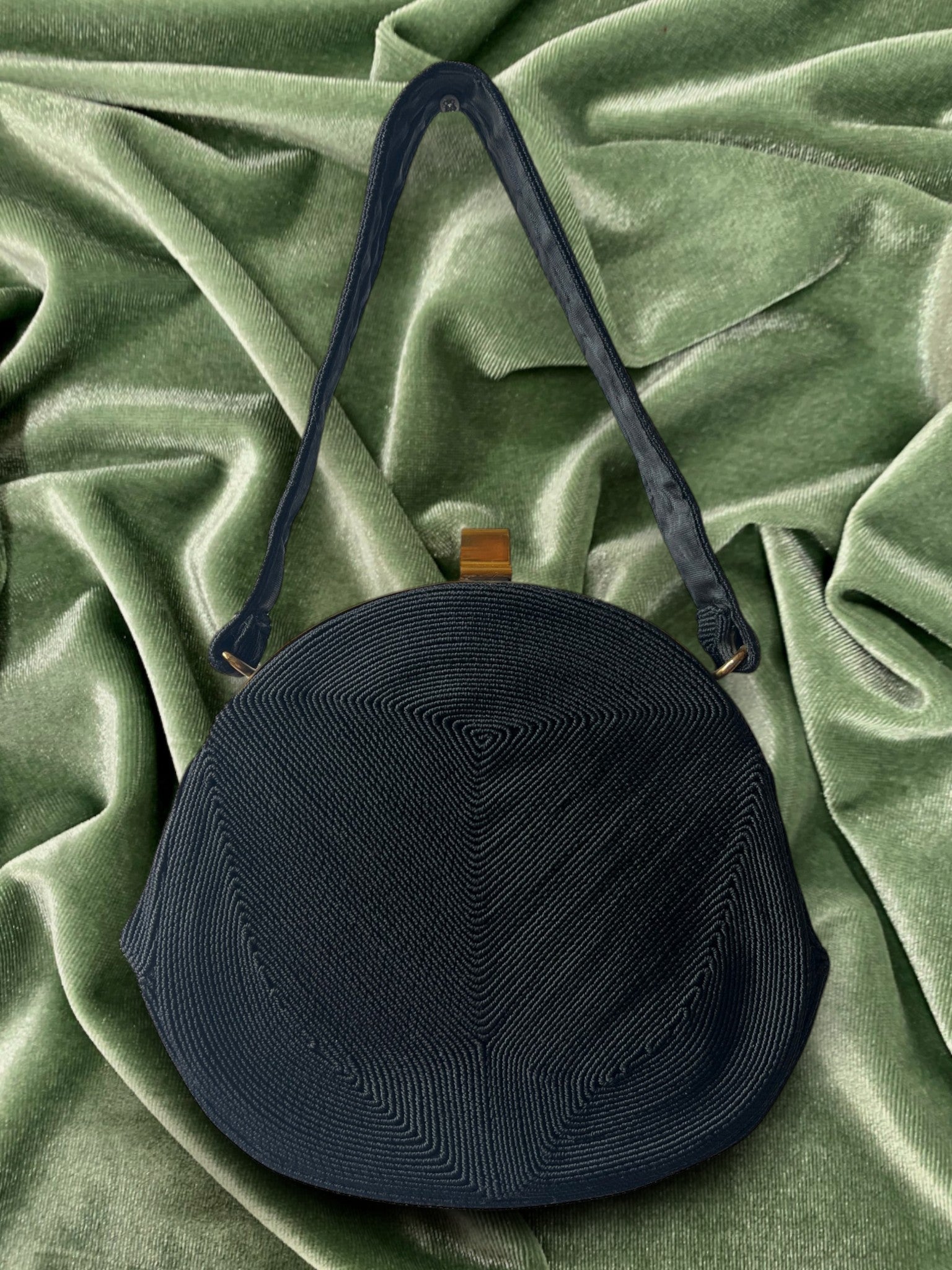 1940s Black Corde Chain Gathered Charm Bag