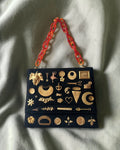 1950s Black Wool & Lucite Gathered Charm Bag