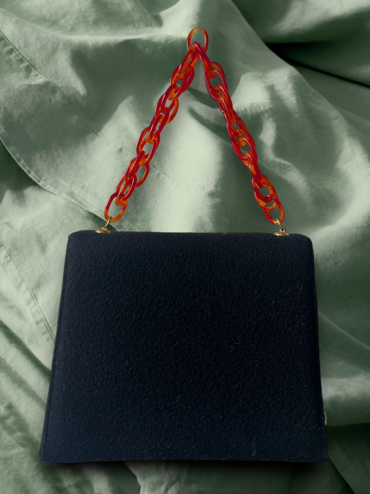 1950s Black Wool Gathered Charm Bag