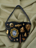 1940s Black Corde Mini Gathered Charm Bag