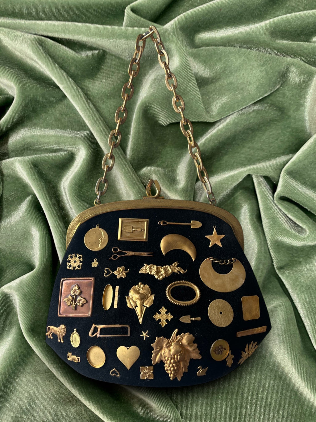 1950s Black Felted Gathered Charm Bag