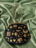 1950s Black Felted Gathered Charm Bag