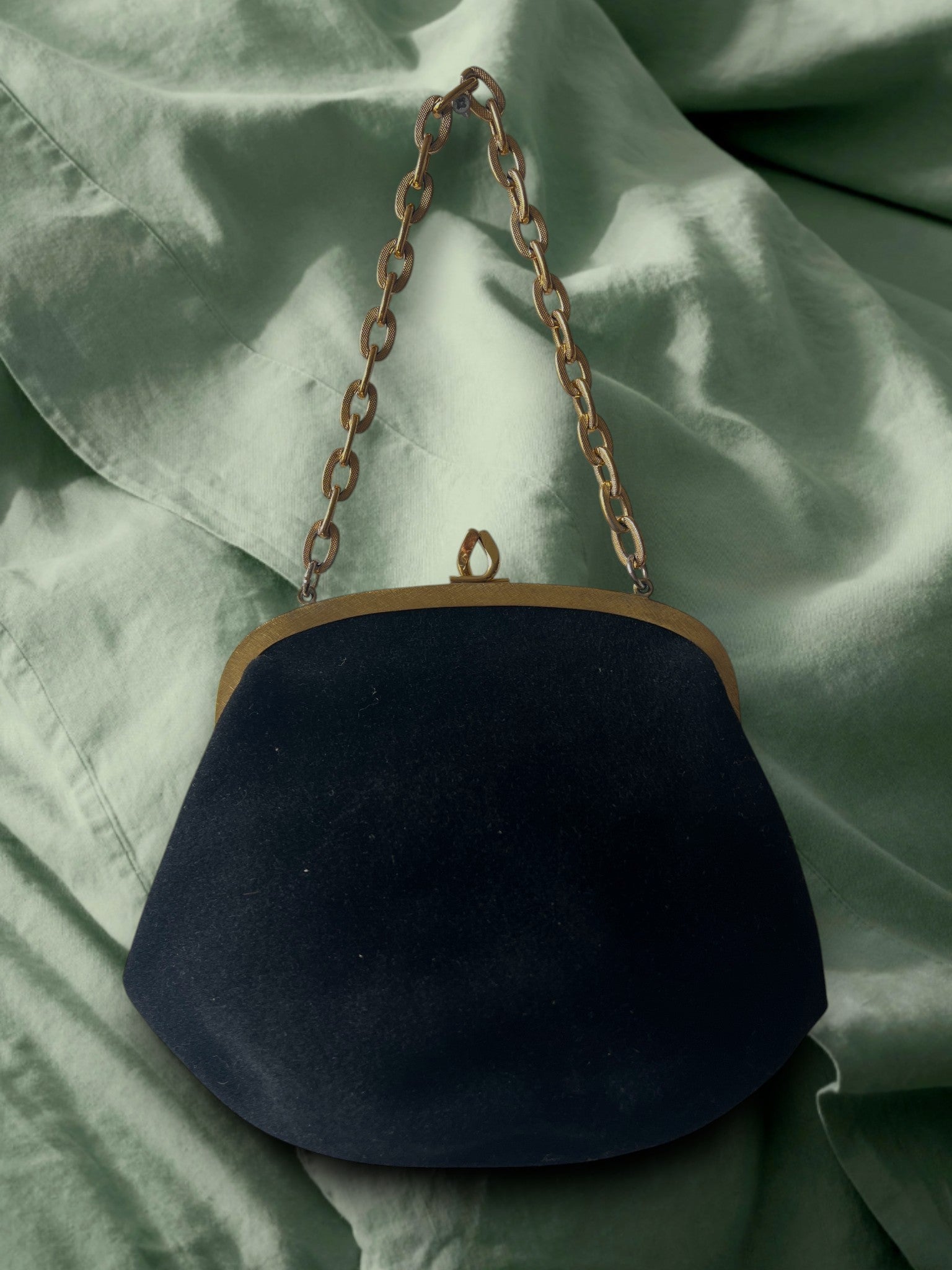 1950s Black Felted Gathered Charm Bag