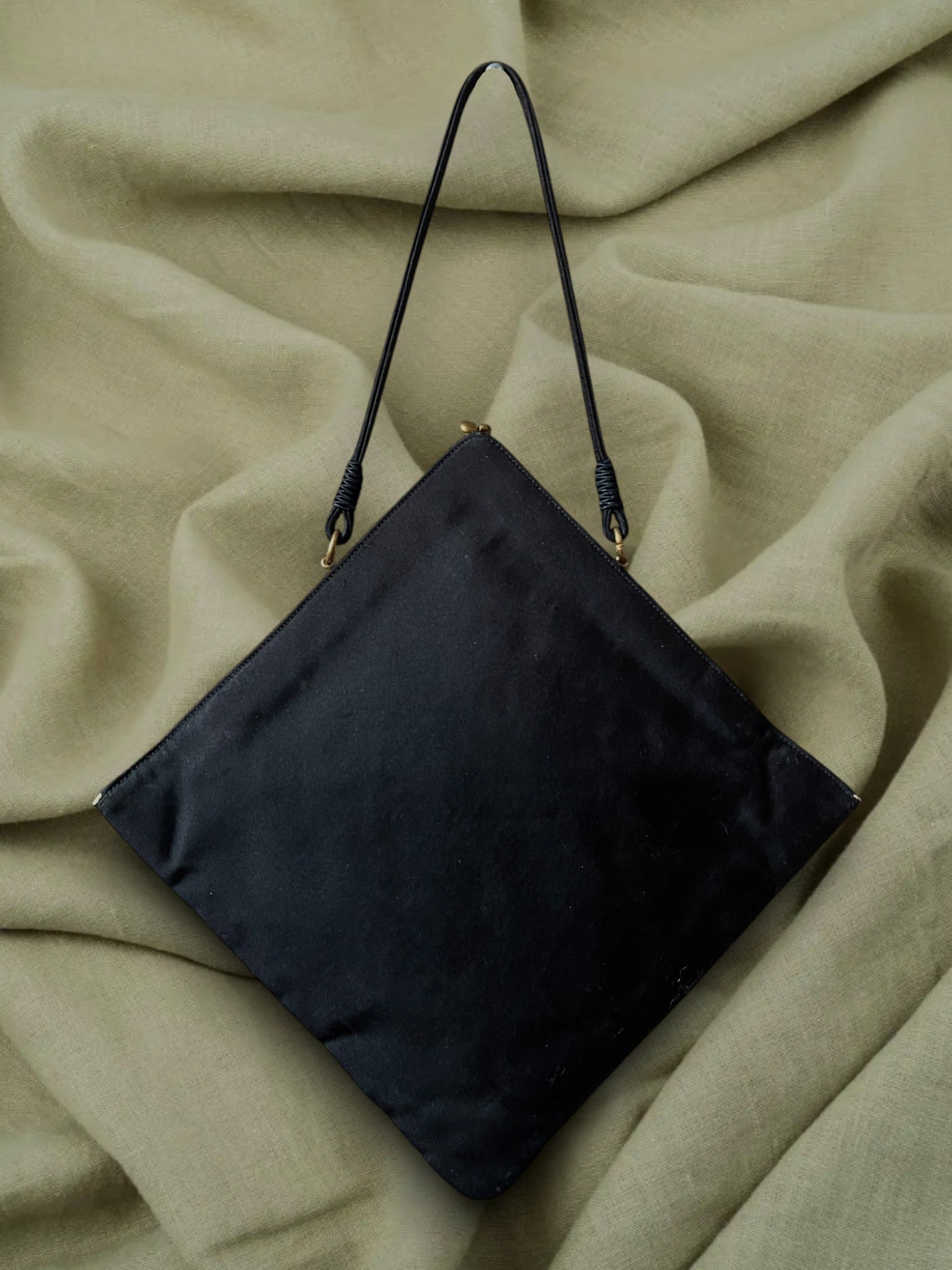 1940s Black Satin Gathered Charm Bag