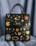 1960s Black Leather Gathered Charm Bag