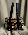 1930s Navy Velvet Box Gathered Charm Bag
